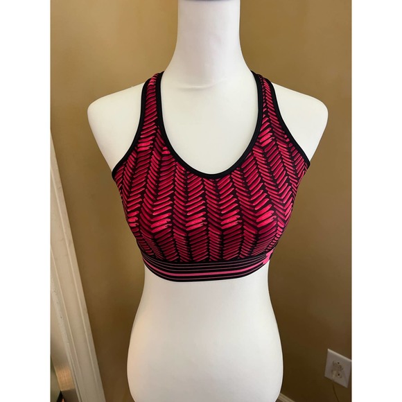 Under Armour sports bra pink and black hatched patterned racer back Size L - Picture 7 of 10